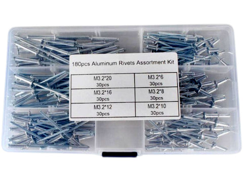 180 Piece Aluminium Blind Pop Rivet Kit, 3.2mm Dia, 6~20mm Length